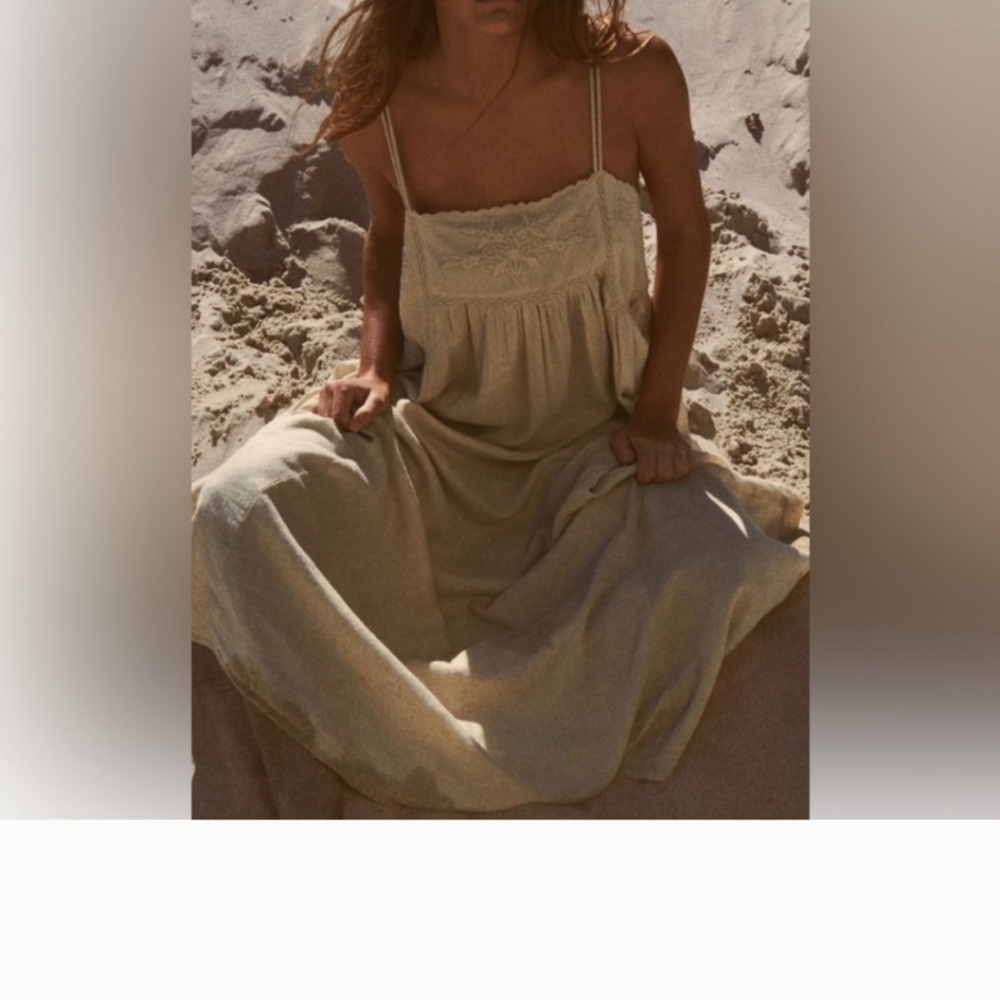 Zara tan embroidered dress